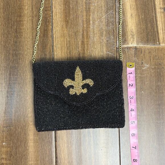 Le Chic Designs Fleur de Lis Black & Gold Crossbody Bag w/Chain Strap y2k 80s - Picture 2 of 7